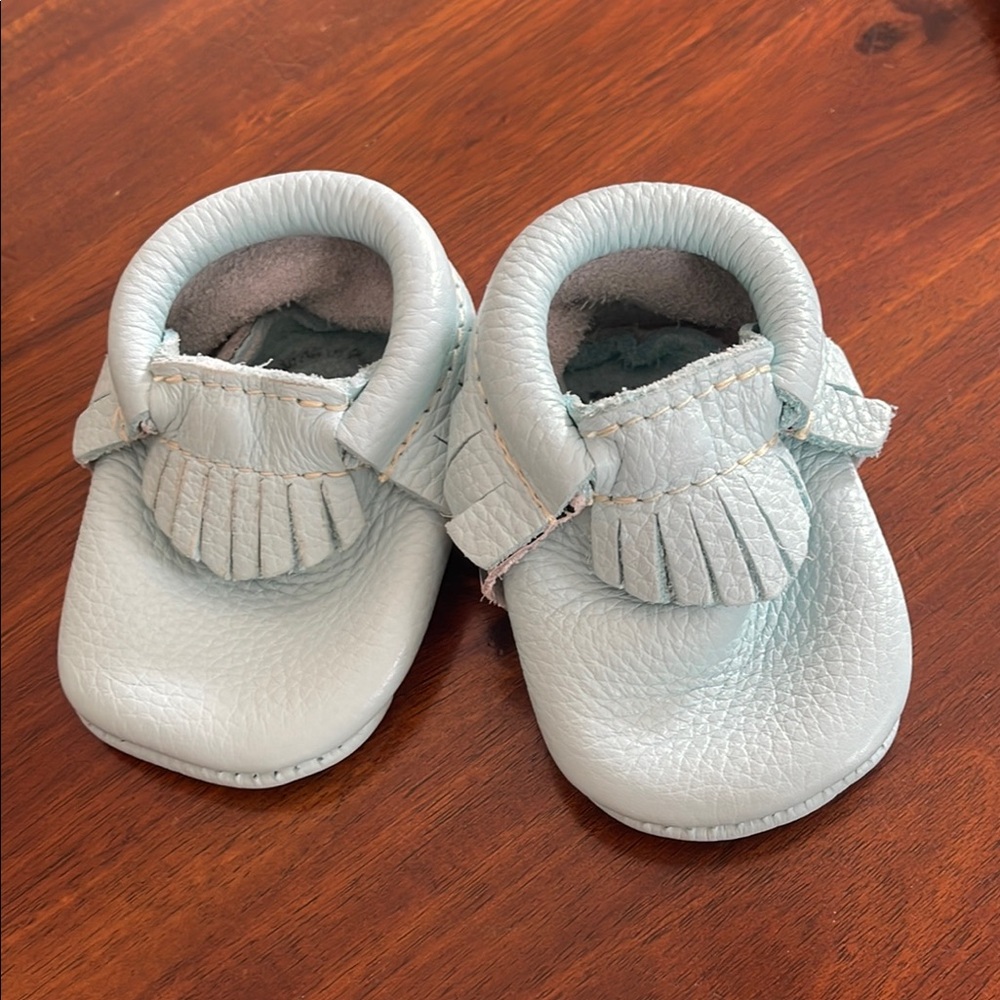 Freshly Picked Blue Moccasins Soft Leather Fringe